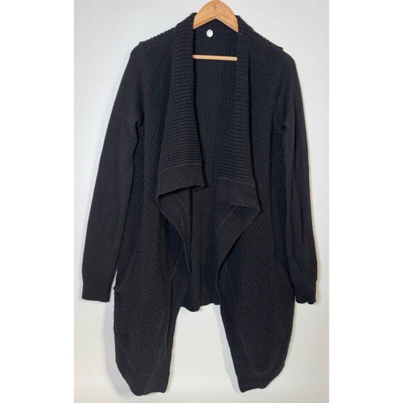 Margaret O'Leary Merino Wool Cardigan Sweater Small Black Open Front Lagenlook - Picture 1 of 13